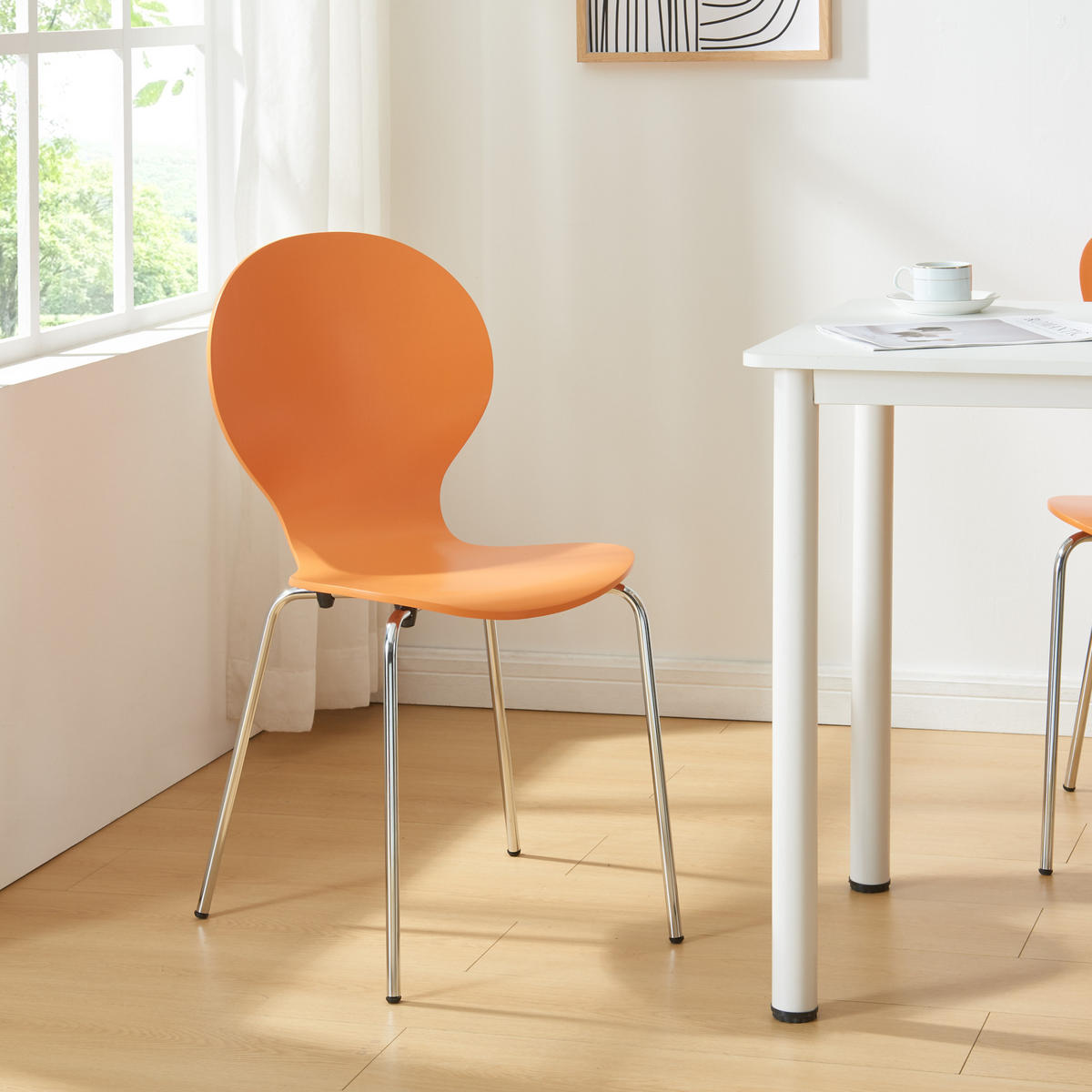 ESSZIMMERSTUHL-SET 4 TLG. Etne - Chromfarben/Orange, Holz/Metall (48/85/50cm) - [en.casa]