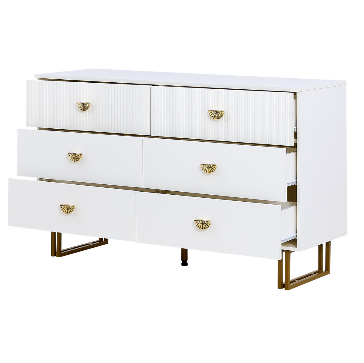 SIDEBOARD-SET mit Spiegel 120/40/75 cm in Weiß mit 6 Schubladen - Weiß, Holzwerkstoff (120/40/75cm) - BEAOK