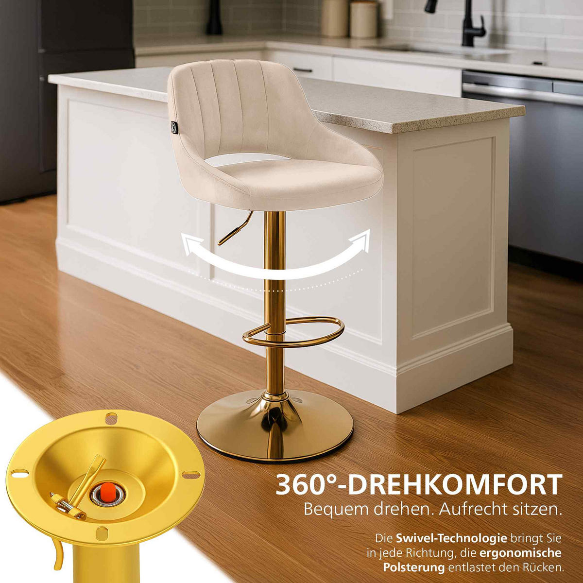 BARHOCKER 2 Samt Creme - Creme, Textil (47/85/48cm) - CLP