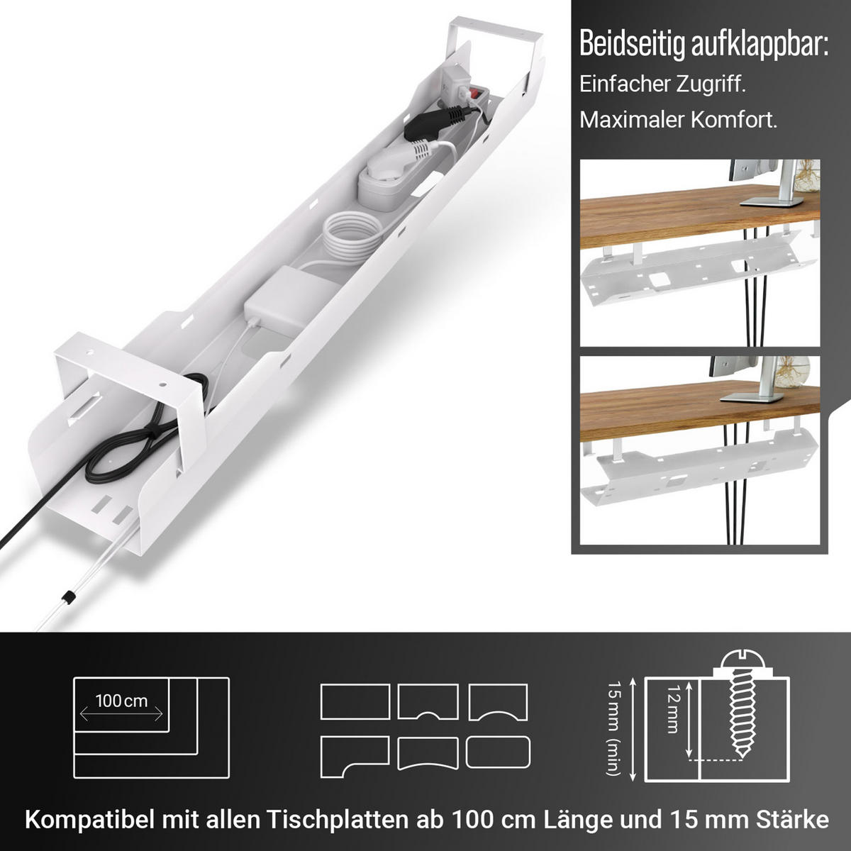 KABELWANNE Schreibtisch - Kabelmanagement, weiß - Weiß, Metall (90/10.8/13cm) - Ultimate Setup