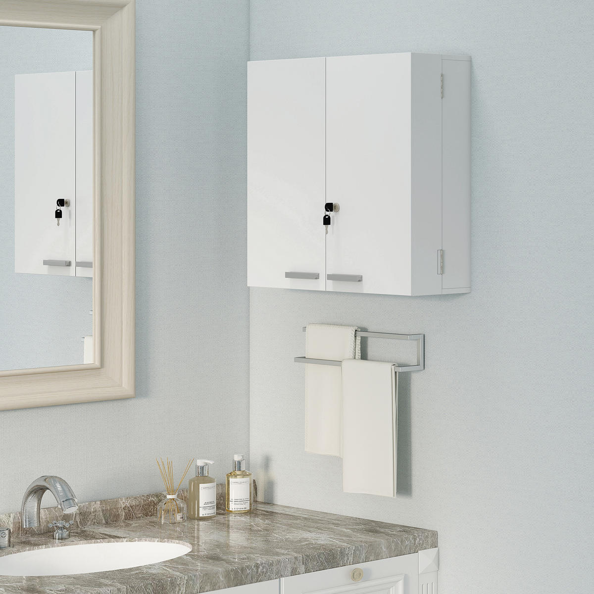 MEDIZINSCHRANK abschließbar Medikamentenschrank mit 11 Fächer 2 Schlüssel Weiß - Silberfarben/Weiß, Holzwerkstoff/Metall (20/53/53cm) - HOMCOM