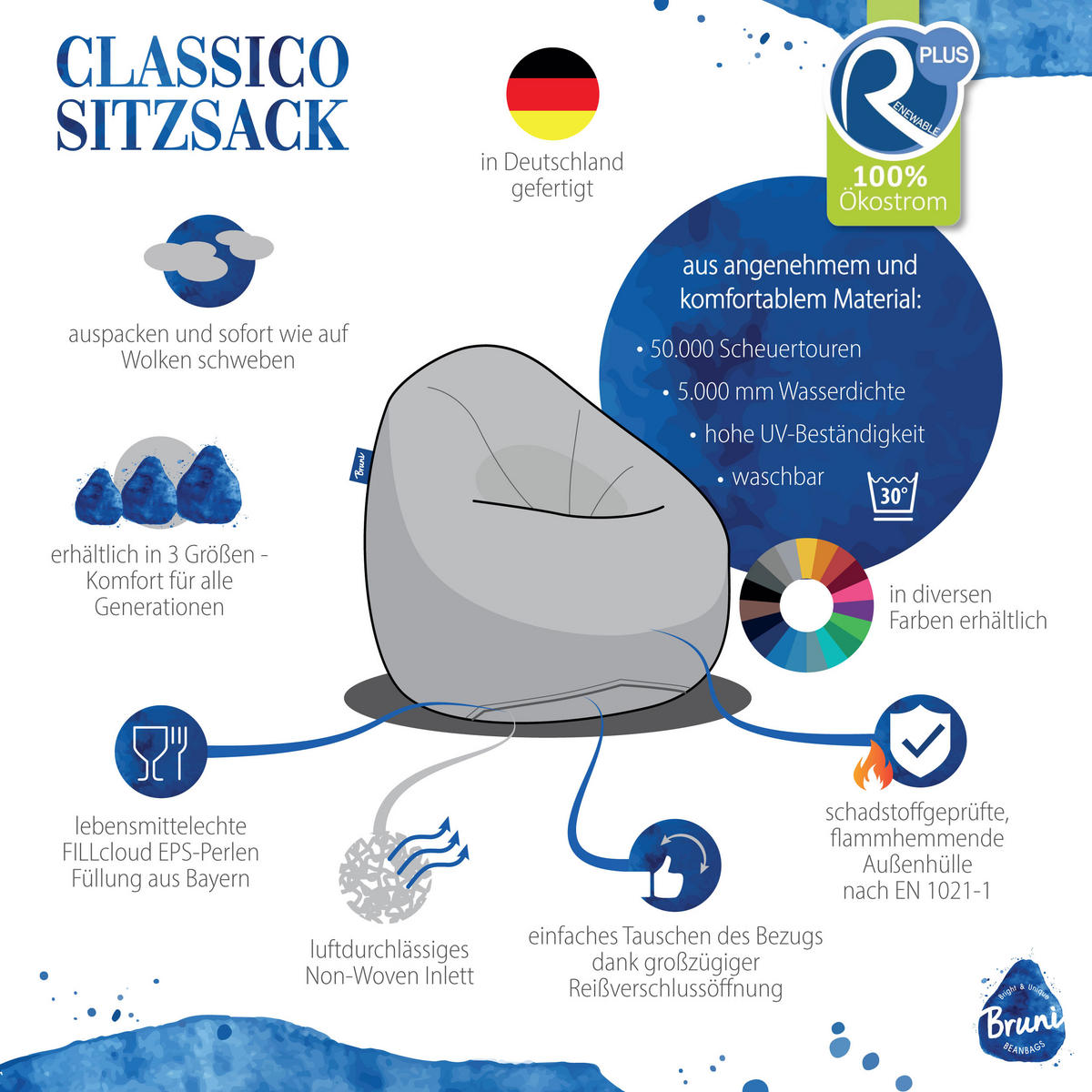 SITZSACK Classico S minzgrün - Mintgrün, Kunststoff/Textil (70/60/70cm) - Bruni