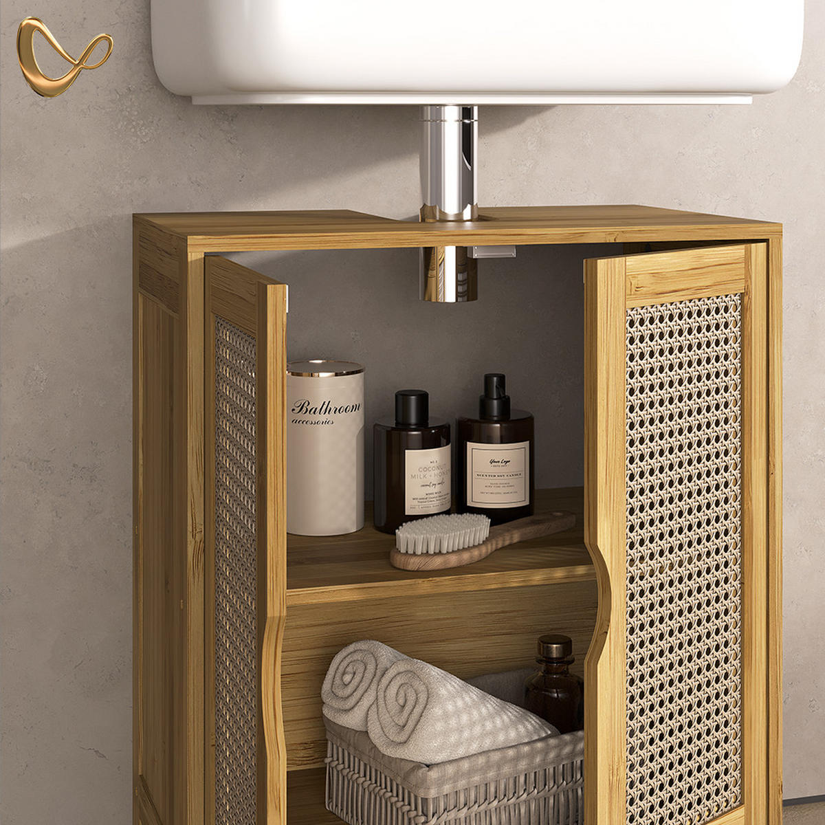 BADMÖBEL-SET Mincio, Bambus, 3dílná - přírodní, kompozitní dřevo (50/60/29cm) - Livinity®