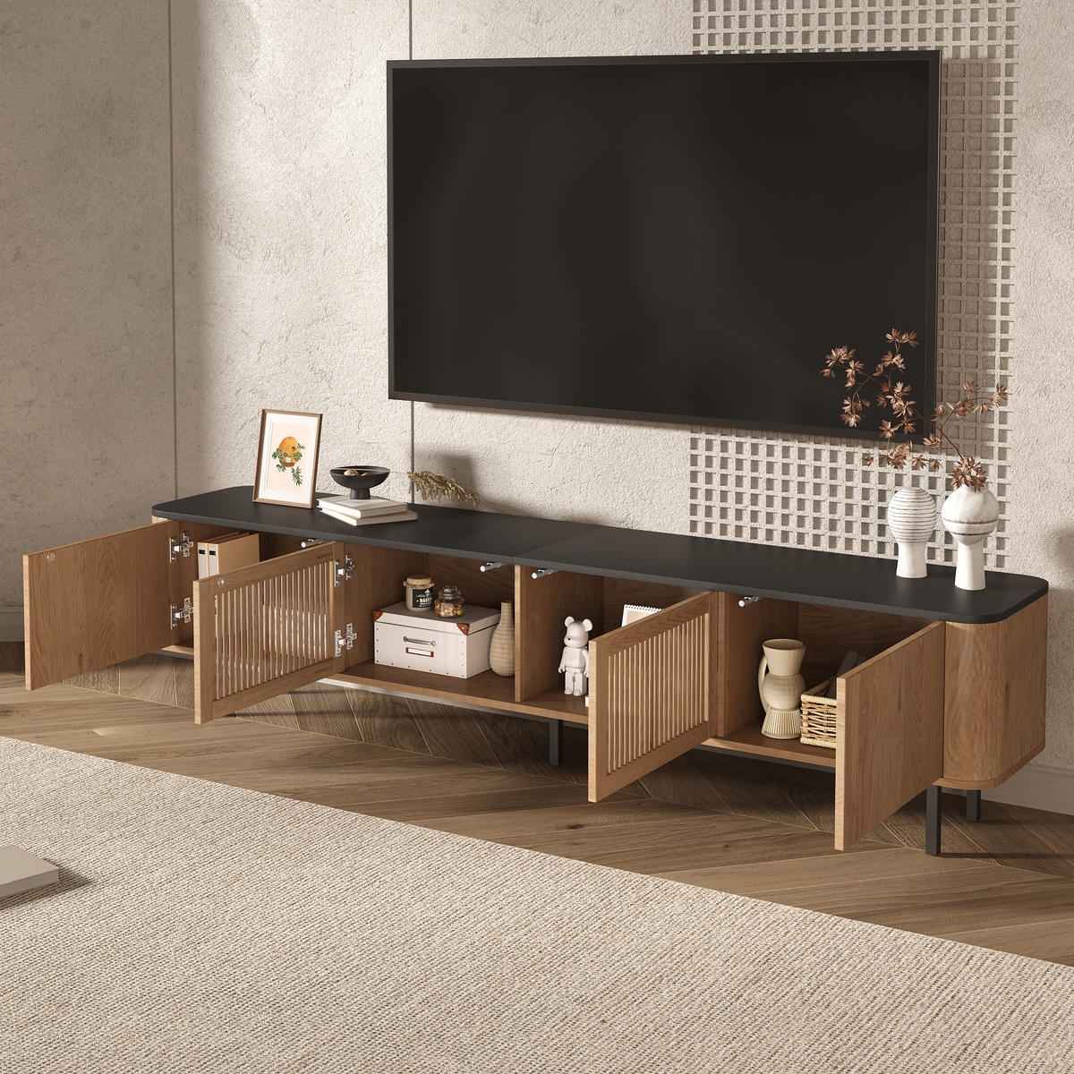 TV-SCHRANK 190cm modern TV-Ständer niedrig Design - Eichefarben, Holzwerkstoff (35/45/190cm) - FLIEKS