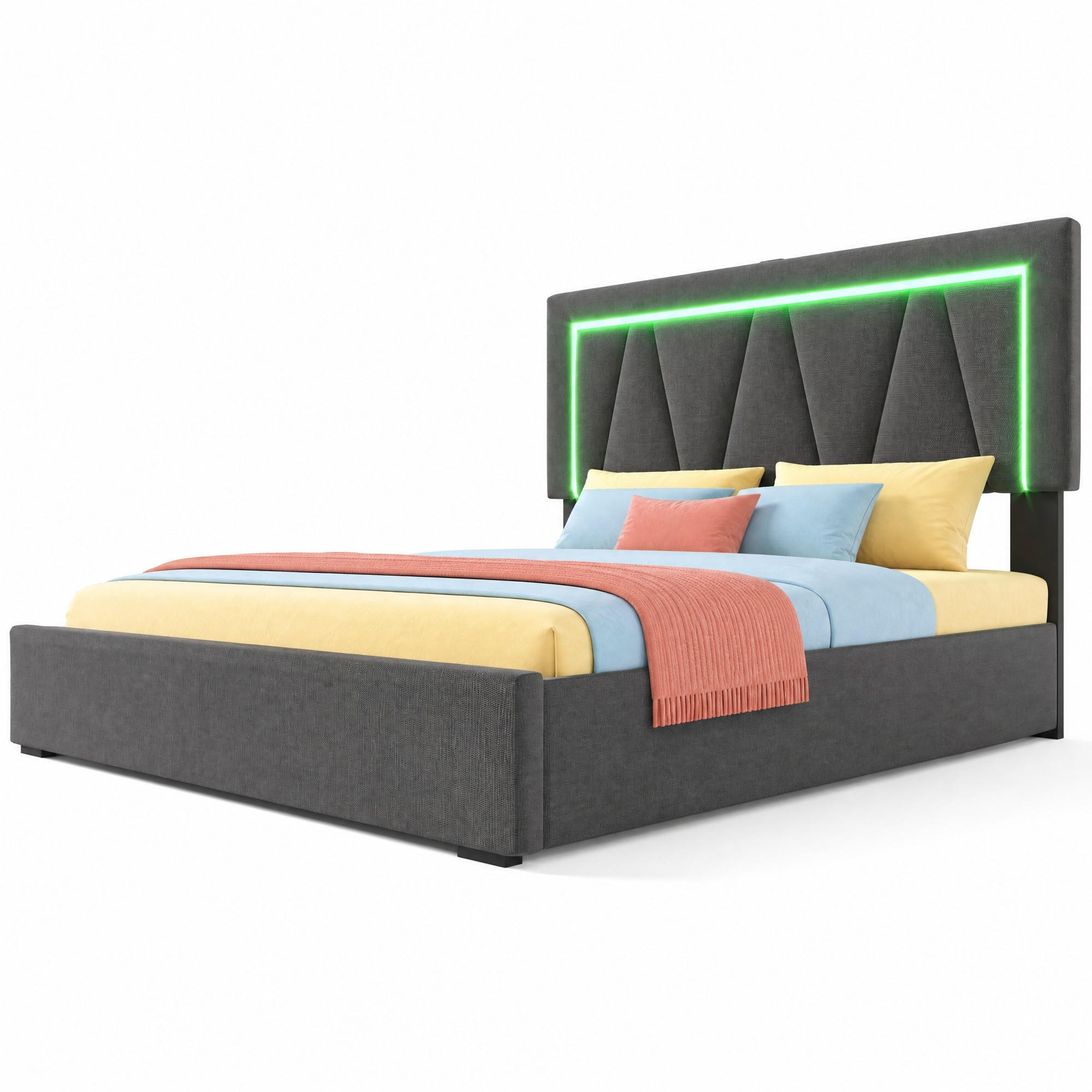POLSTERBETT 140/200 cm in Grau mit LED, USB- und Type-C-Anschlüssen sowie Stauraum - Grau, Textil (140/200cm) - Flora Grace