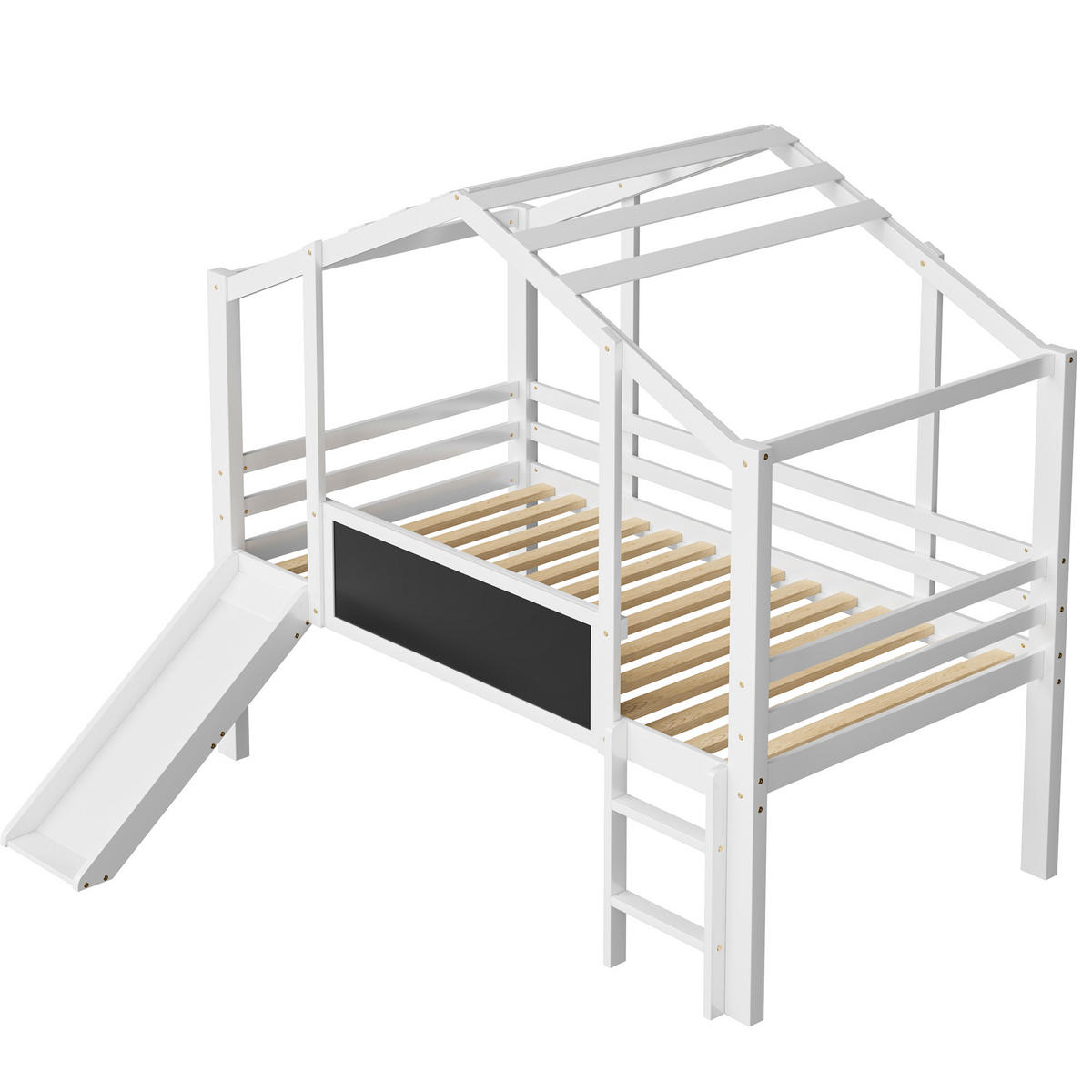 HOCHBETT 90/200 cm Dachboden-Design mit Rutsche und Tafel Weiß - Weiß, Holz (90/200cm) - OKWISH