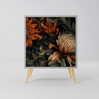 SIDEBOARD DAWN BLOOM, Grau, 57,5x42x75,5 cm, Goldfarbene Metallfüße - Goldfarben/Multicolor, Holzwerkstoff/Metall (57.5/75.5/42cm) - SpaceRebels