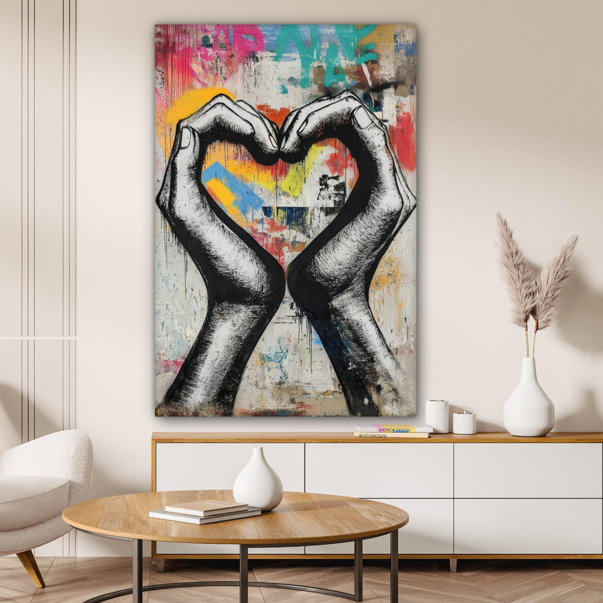 LEINWANDBILD - Hände - Herz - Straßenkunst - Graffiti - 80x120 - Wanddeko - Multicolor, Textil (80/120cm) - MuchoWow