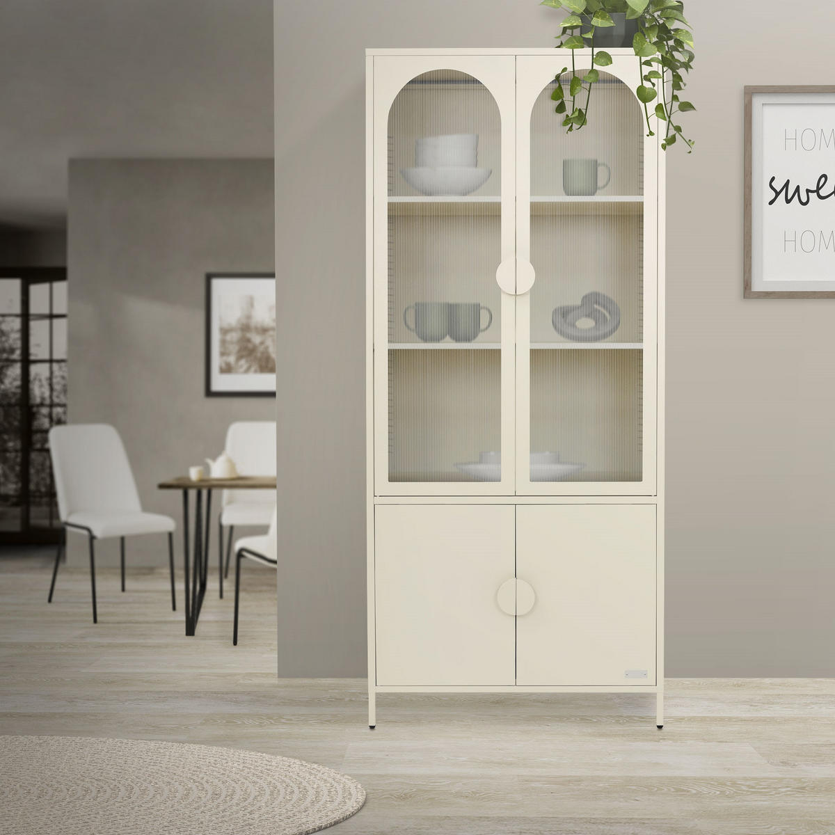 VITRINENSCHRANK 80x185x40 cm Creme aus Stahl mit 4 Türen - Beige, Metall (80/185/40cm) - ML-DESIGN