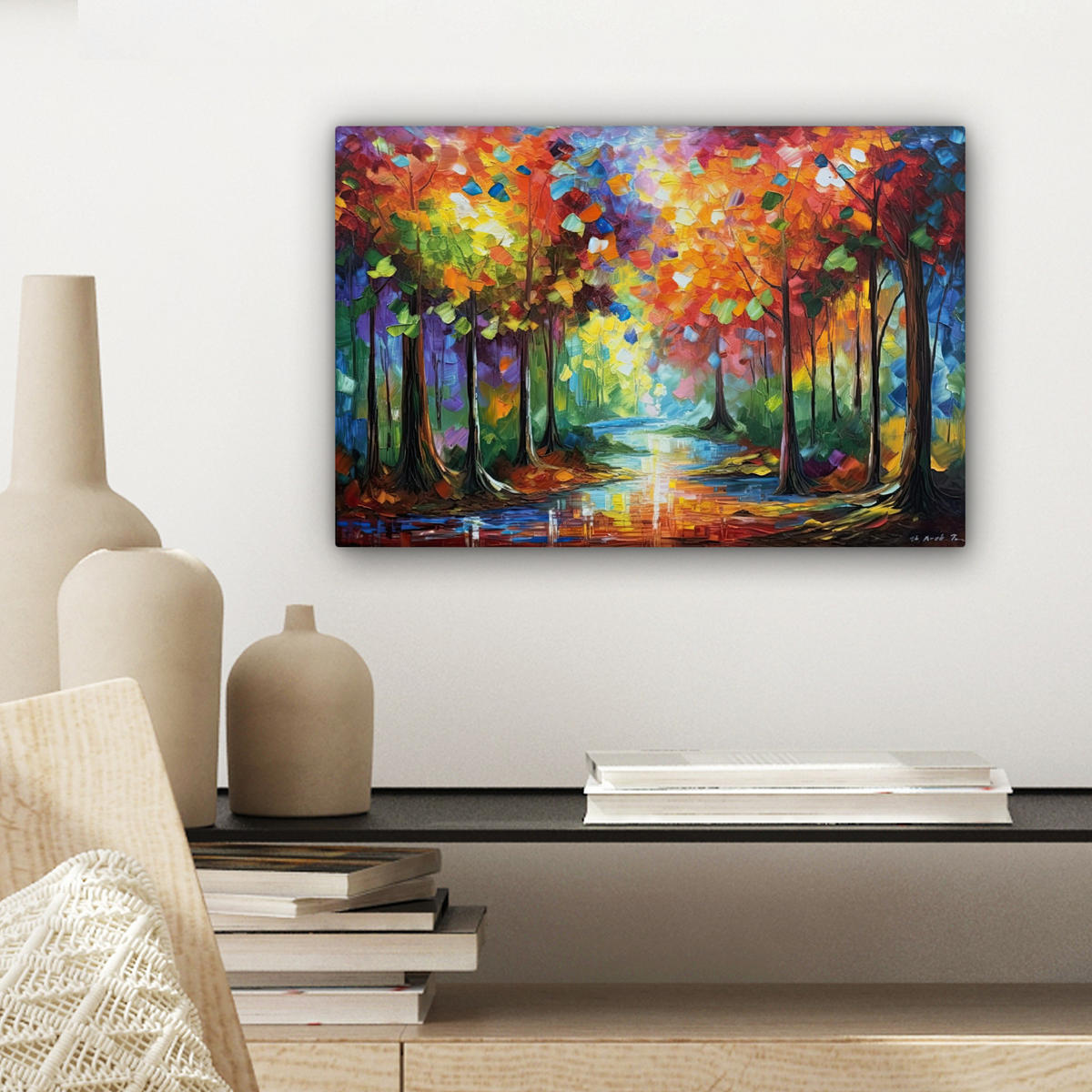 LEINWANDBILD Landschaft - Wald - Farben - Natur Deko Schlafzimmer 30x20 cm - Multicolor, Textil (30/20cm) - MuchoWow