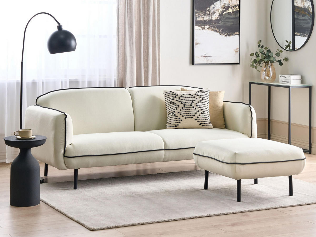 3-SITZER-SOFA Hellbeige/Schwarz mit Ottomane Tonsberg - Beige/Schwarz, Textil (198/78/85cm) - Beliani