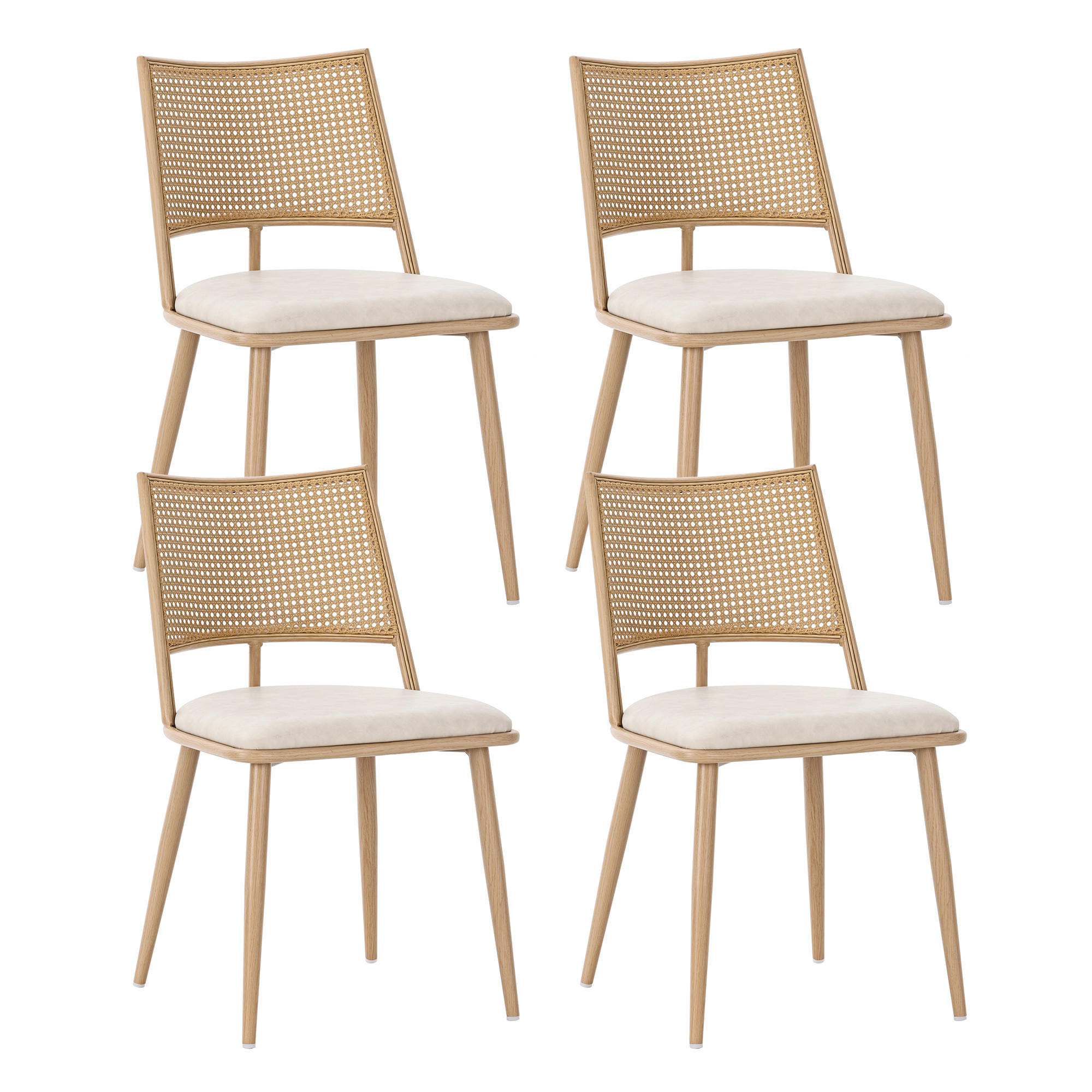 ESSZIMMERSTUHL 4er-Set PU-Sitz, Rattan-Rückenlehne, Beige - Sonoma Eiche, Naturmaterialen/Textil (50/80/56cm) - Urban Meuble