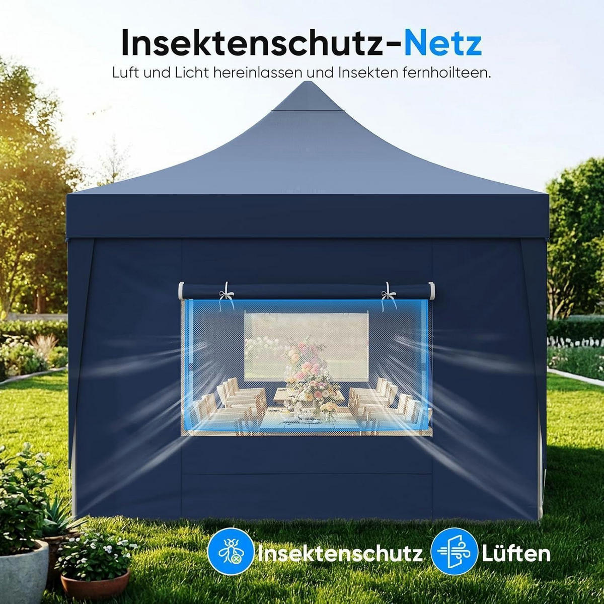 FALTPAVILLON 3x6m wasserdicht mit Seitenwänden Blau - Blau, Textil (585/310/293cm)