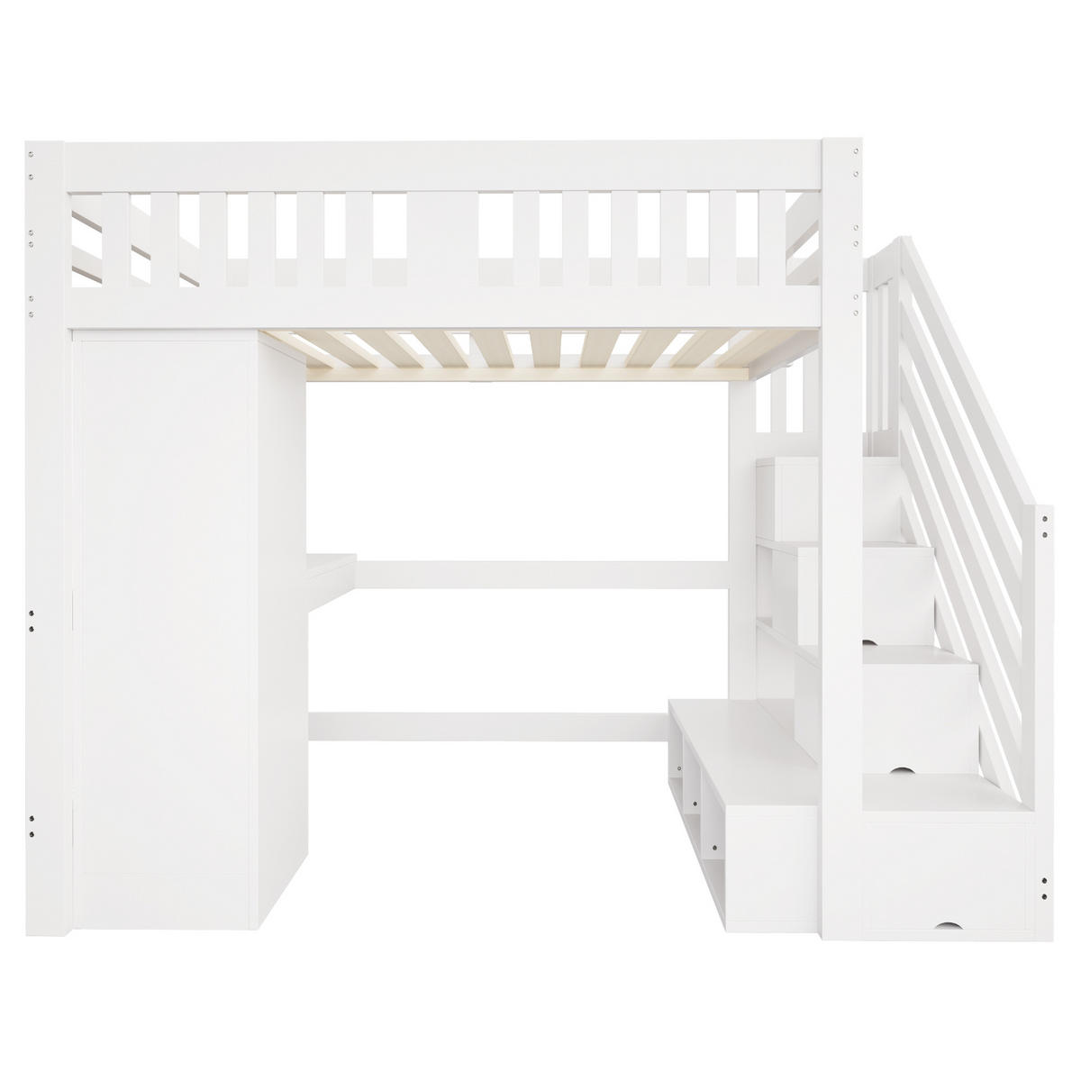 HOCHBETT 140/200 cm in Weiß aus Holz mit Treppe, Schreibtisch, LED und Stauraum - Weiß, Holz/Holzwerkstoff (140/200cm) - WISHDOR