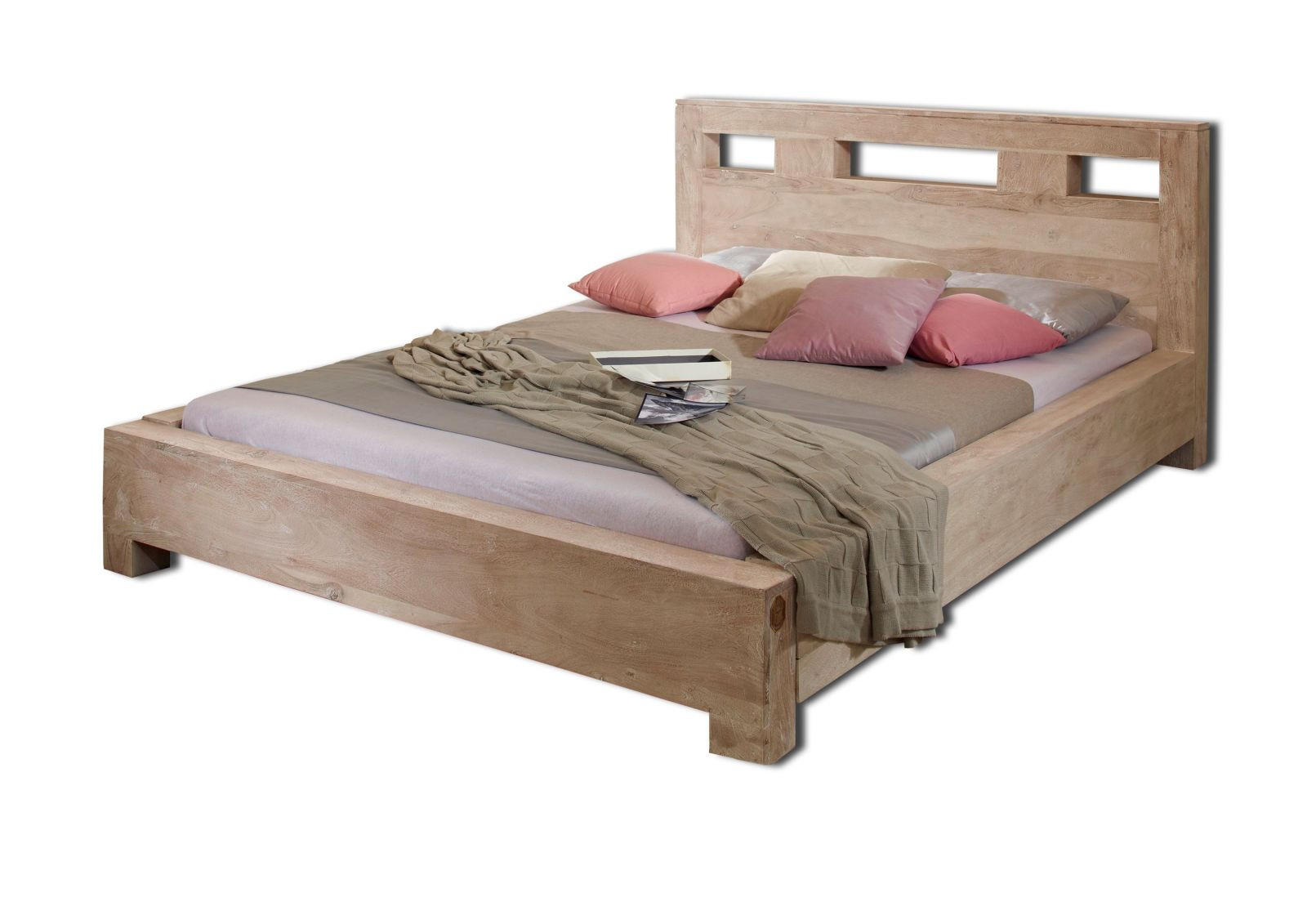 BETT Massivholz Sheesham 140 x 200 x 90 grau NATURE GREY #203 - Grau, Holz (140/200cm) - Massivmoebel24