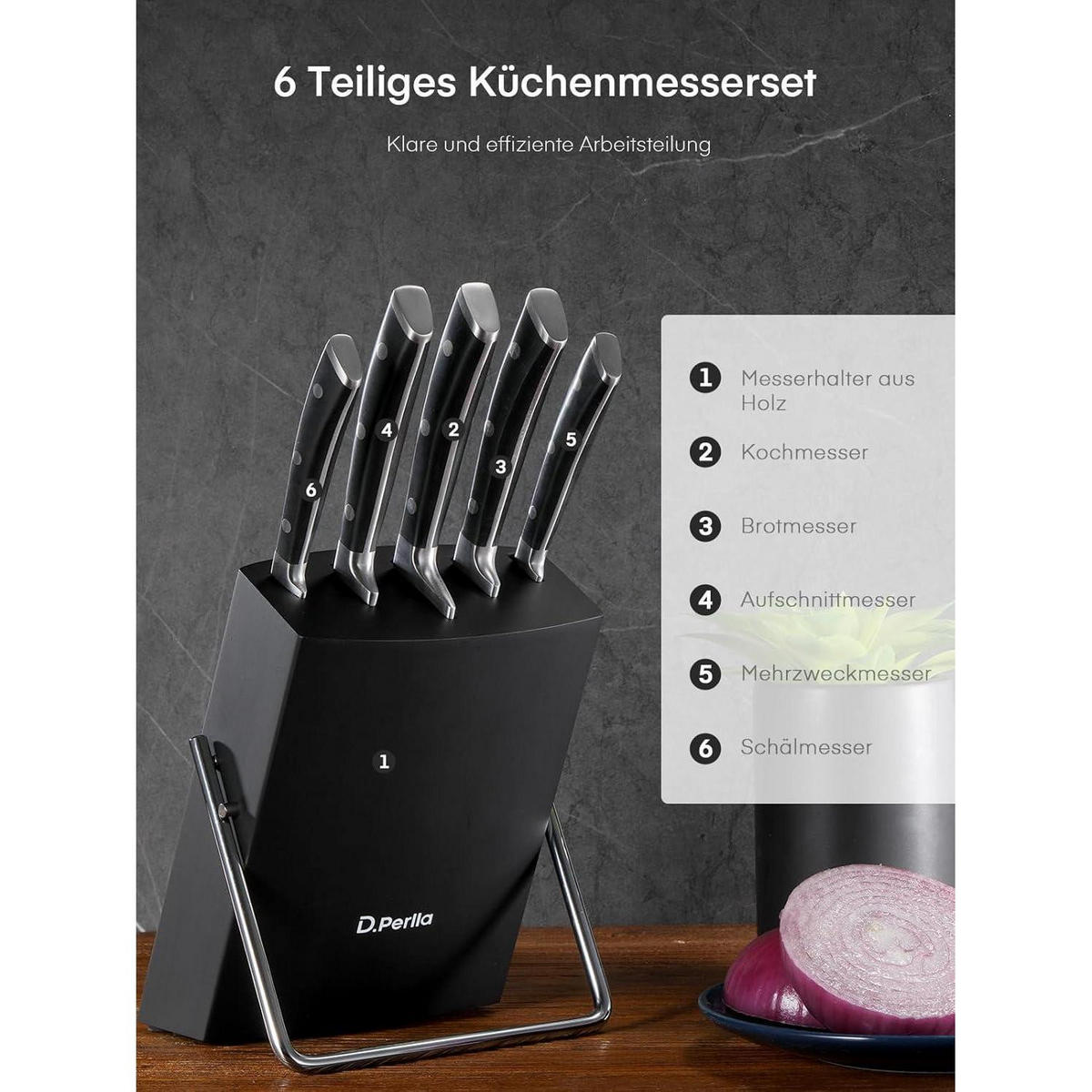 MESSERBLOCK Set 6-teilig Edelstahl Schwarz - Schwarz, Metall
