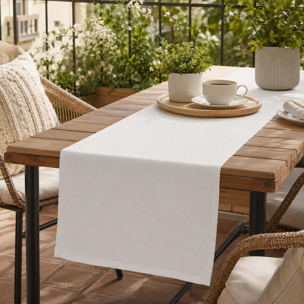 TISCHLÄUFER Weiß 30×140cm Leinenoptik, wasserabweisend & waschbar, elegante Tischdeko für Esstisch - Weiß, Textil (30/140cm) - SHOPENTRA