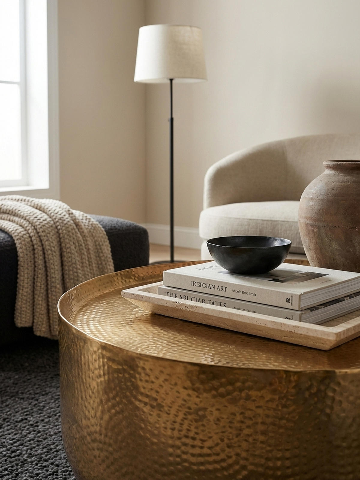 COUCHTISCH Orientalisch mit Hammerschlag-Struktur aus Aluminium und hohler Bauweise, Gold 60x60x35 cm - Goldfarben, Metall (60/60/35cm) - KADIMA DESIGN