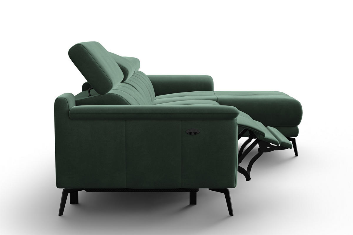 ECKSOFA FIERO 4-Sitzer RECHTS, Grüner Veloursstoff - Schwarz/Grün, Holz/Textil (288/170cm) - Courtois Laville