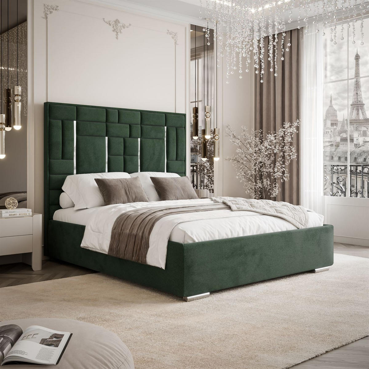 POLSTERBETT BRIGITTE SILVER mit Bettkasten 140x200 cm Element 12 - Grün, Textil (140/200cm) - Lookway