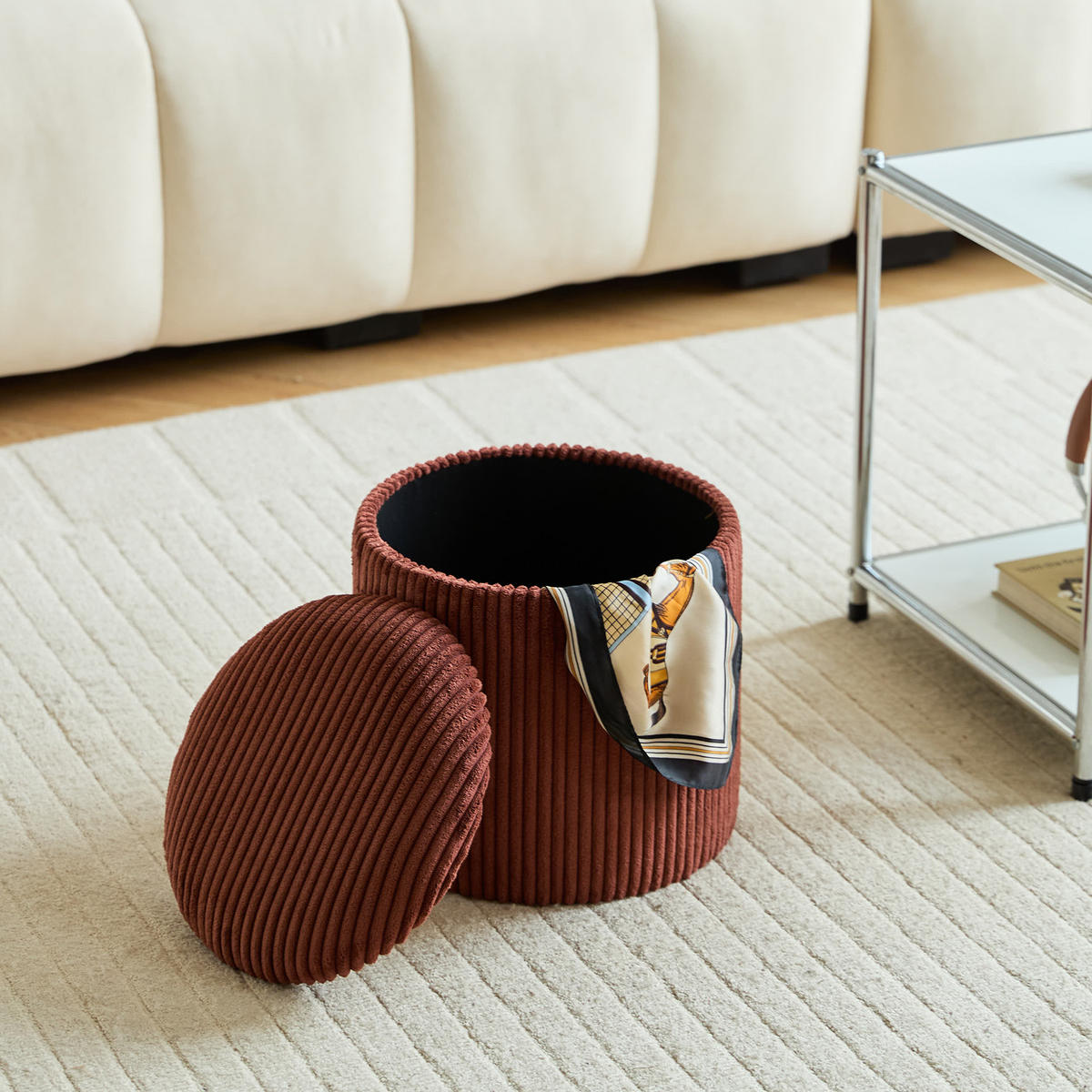 POUF Kord Terracotta 3er Set - Rot, Textil (37/42/37cm) - Nordlys