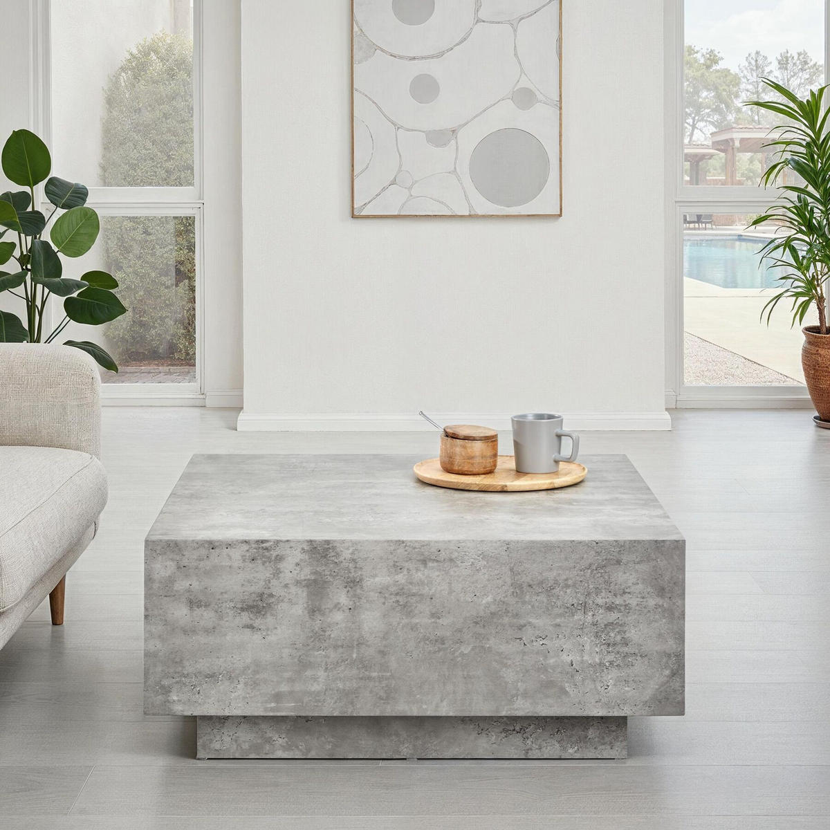 COUCHTISCH Lasley,80 x 80 x 35 cm,Beton Optik - Grau, Holz (80/80/35cm) - tectake