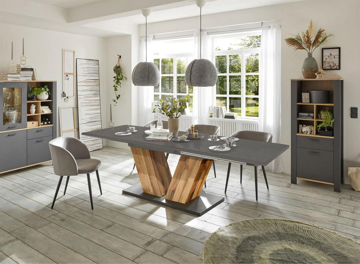 ESSTISCH ausziehbar Elena 160x90x76 Plankeneiche/Graphit - Hellgrau, Holzwerkstoff (160/90/76cm) - 58aufmkessel