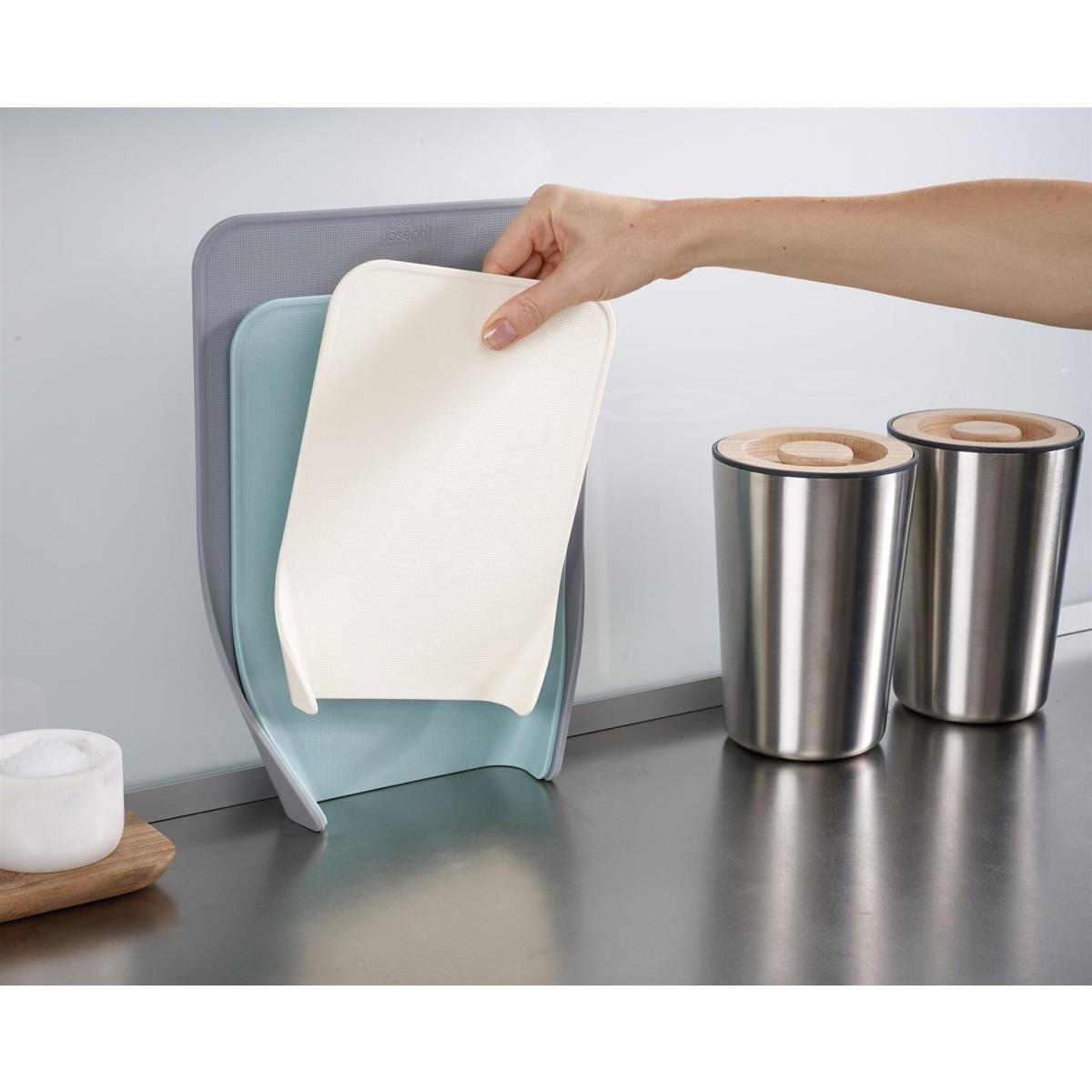 SCHNEIDEBRETT -Set - Nest Chop - Blau - 3-teilig - Braun, Holz (20/53cm) - Kela