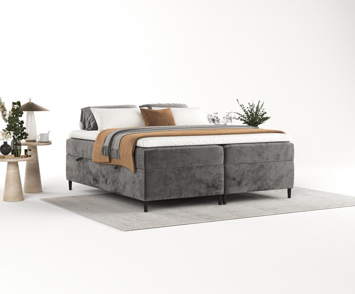 BOXBETT Theo 160/200 cm Stahl im Lotta Stoff - Schwarz/Graphitfarben, Holz/Holzwerkstoff (160/200cm) - AltaBeds