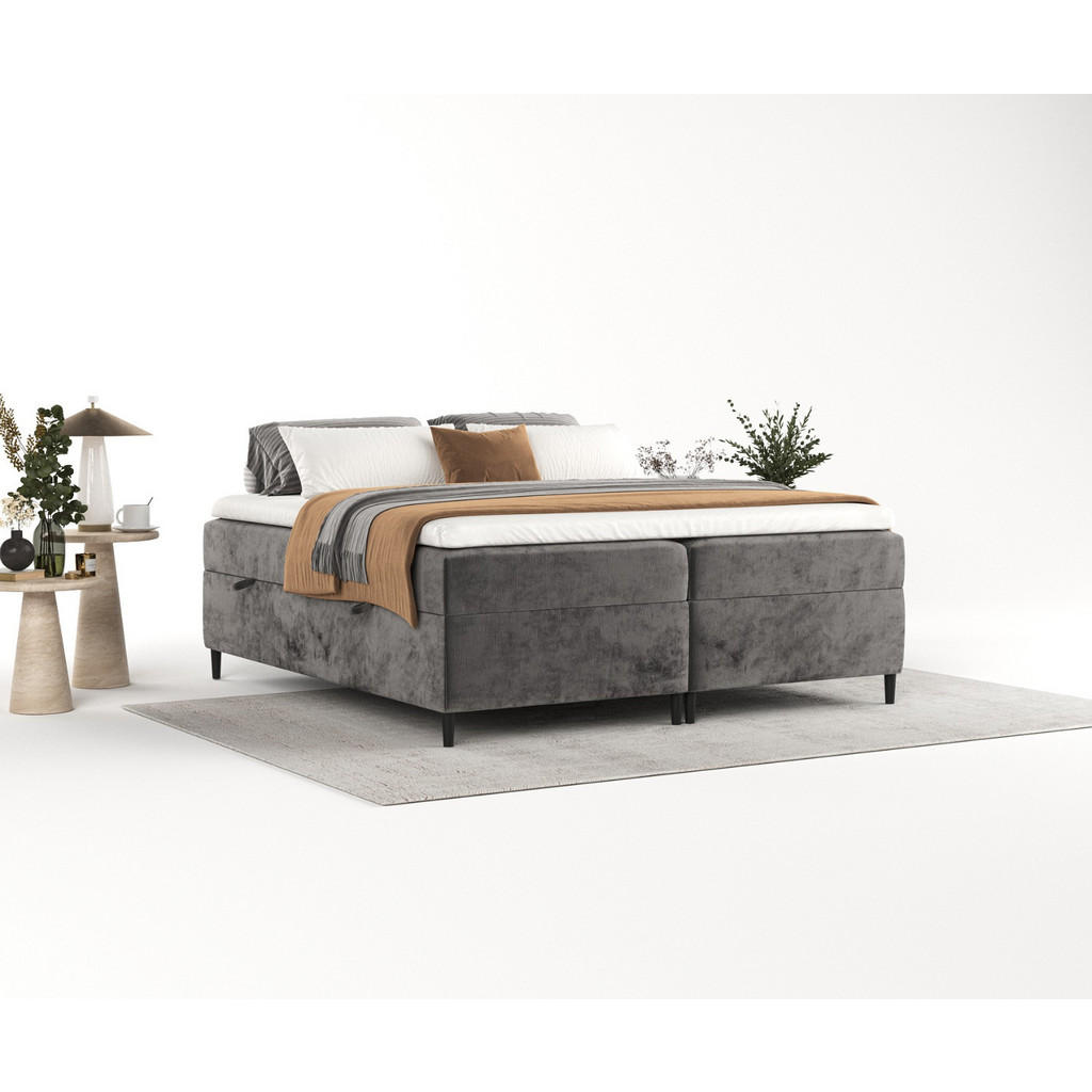 Thumbnail - AltaBeds Boxbett, Graphit, Textil, Buche, Kiefer, H3, Höhe ca. 19 cm, 160x200 cm, Oeko-Tex® Standard 100, Handmade in Eu...