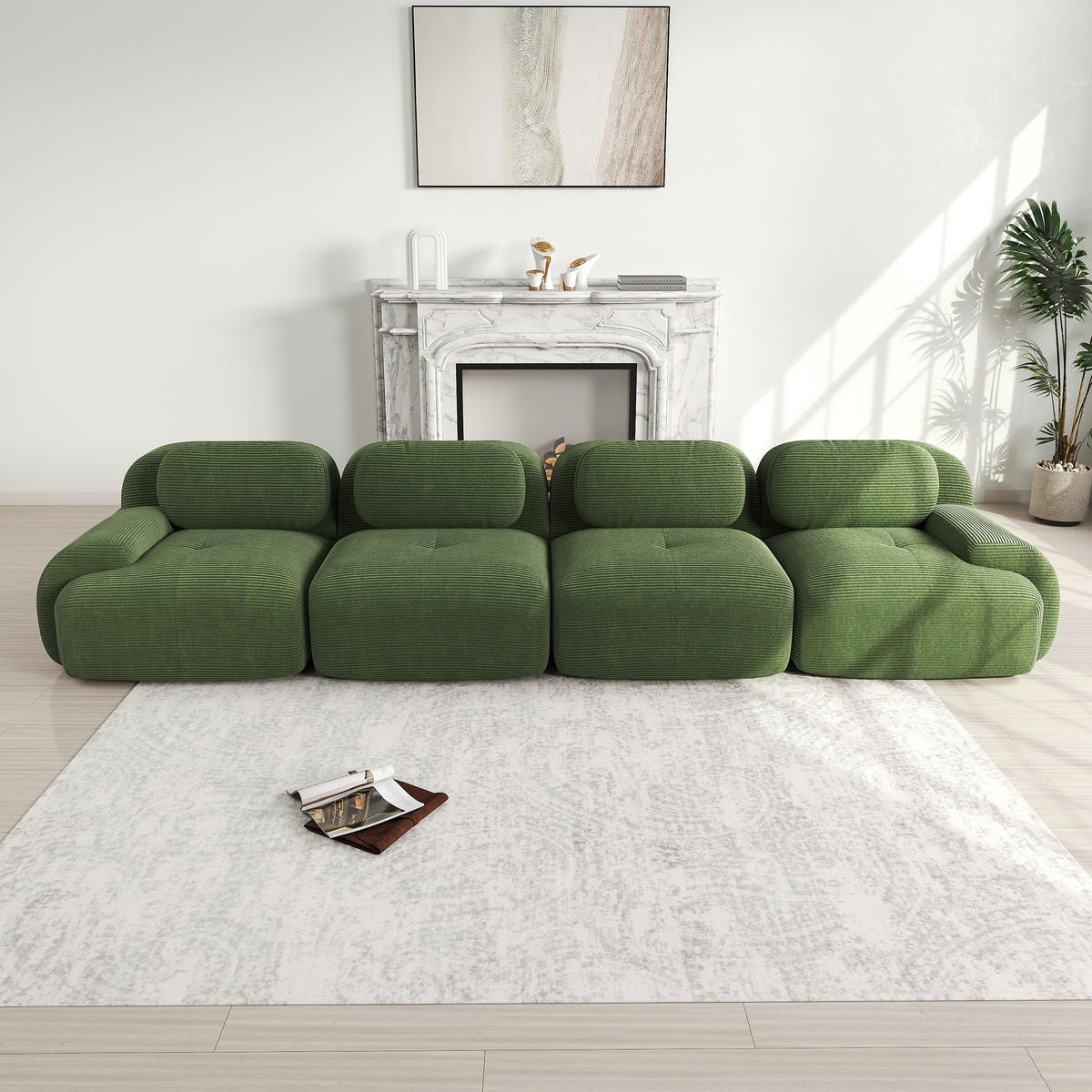 4-SITZER SOFA Cord Grün - Grün, Textil (388/75/103cm) - WISHDOR