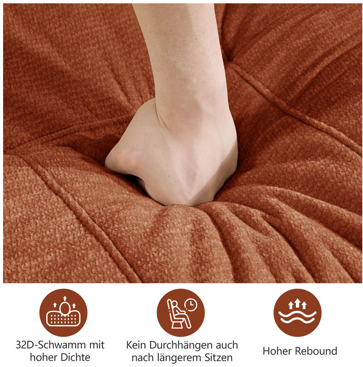 SOFA 194/160/68 cm in Orange aus Chenille, montagefrei und flexibel - Orange, Textil (160/68/194cm) - Flora Grace