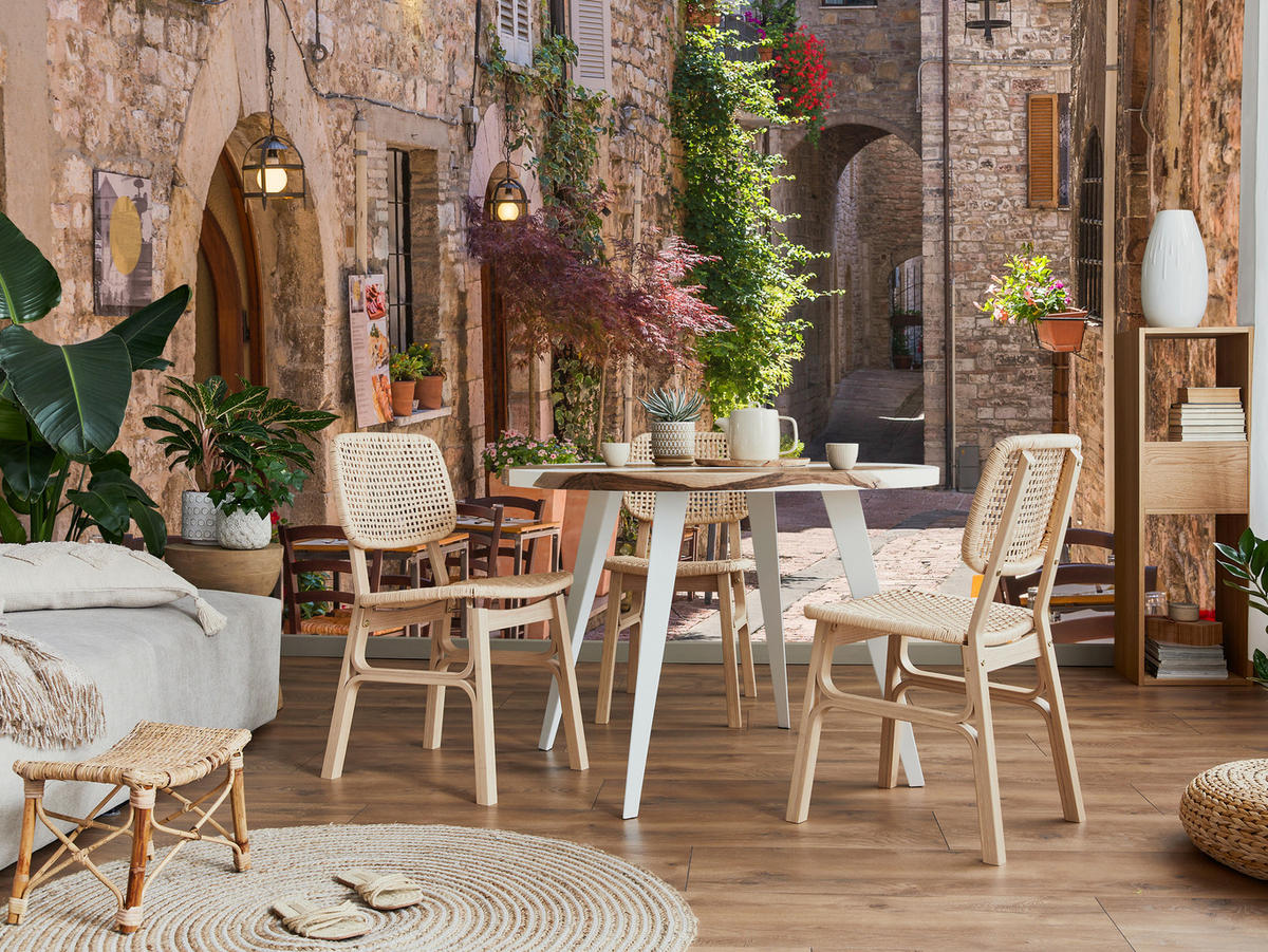 FOTOTAPETA Pre Obývaciu Izbu Talianska Kamenná Ulica S Reštauráciou Rustikálna 500 x 350 cm - oranžová/hnedá, papier (500/350cm) - Muralo