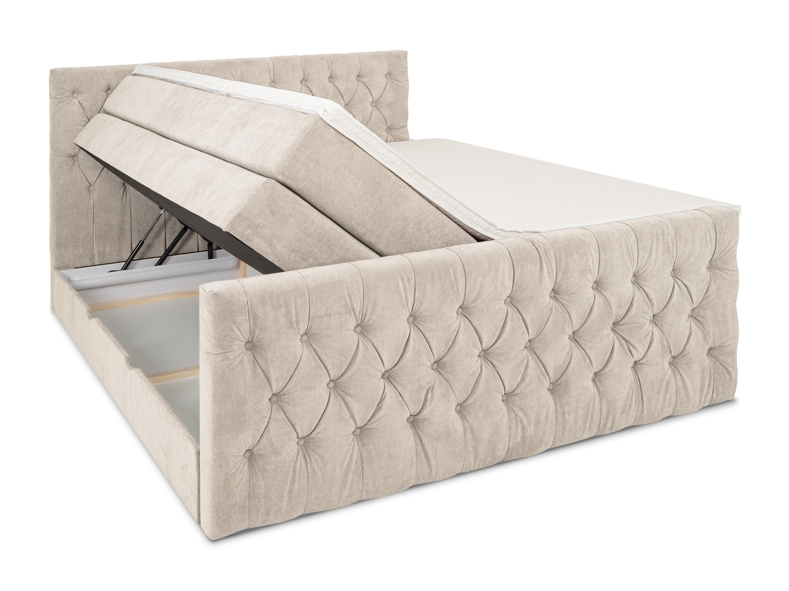 BOXSPRINGBETT London beige 160/200 cm H2/H3 Samt - Beige, Textil (160/200cm) - wonello