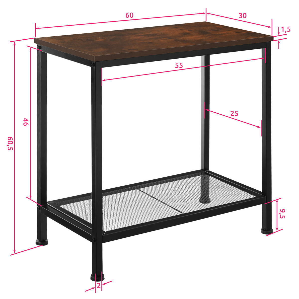 BEISTELLTISCH Filton,60 x 30,5 x 60,5 cm,Industrial Holz dunkel, rustikal - Rostfarben, Holz (60/30.5/60.5cm) - tectake