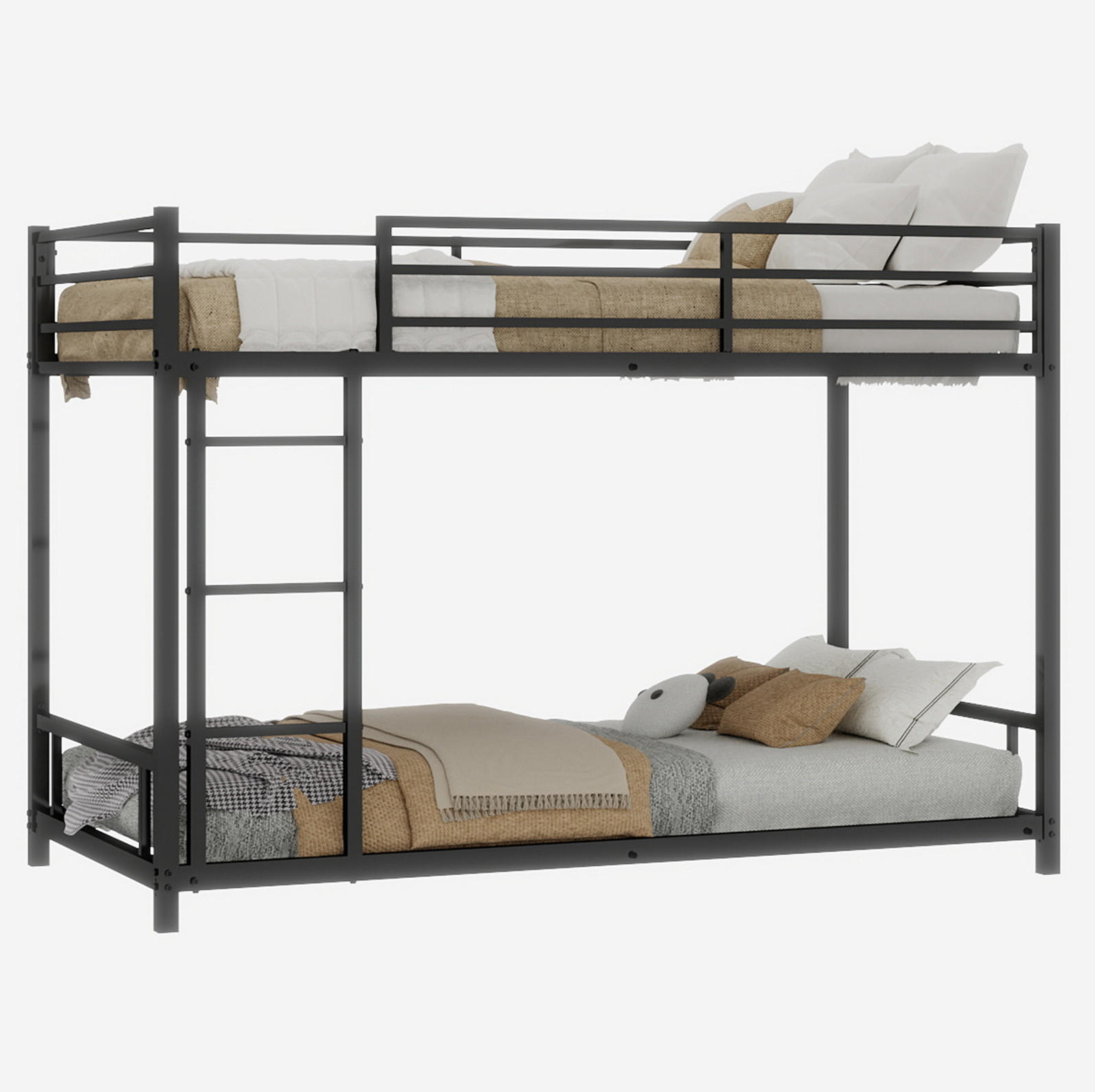 ETAGENBETT 90/180 cm schwarz aus Eisen mit Leiter und Sicherheitsgeländer - Schwarz, Metall (90/200cm) - OKWISH