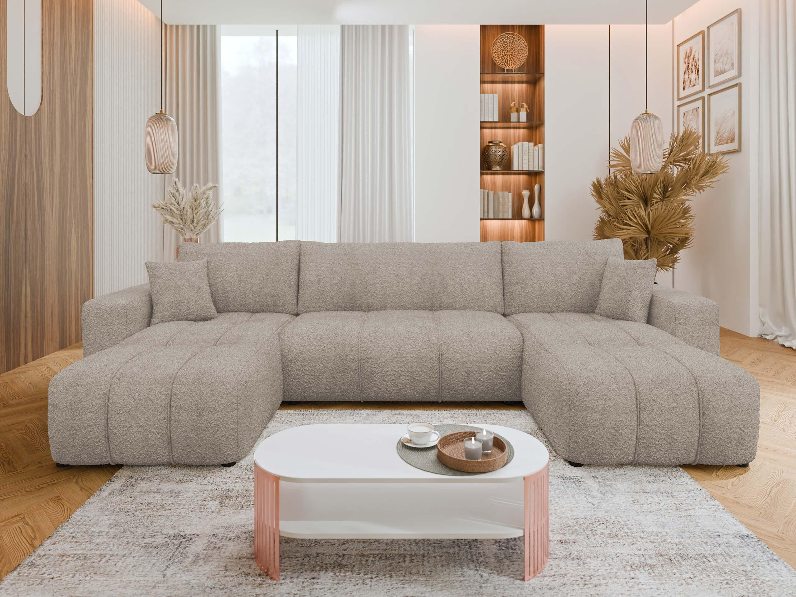 WOHNLADNSCHAFT Furyn U Boucle - Schwarz/Braun, Holzwerkstoff/Kunststoff (312/82/145cm) - MIRJAN24