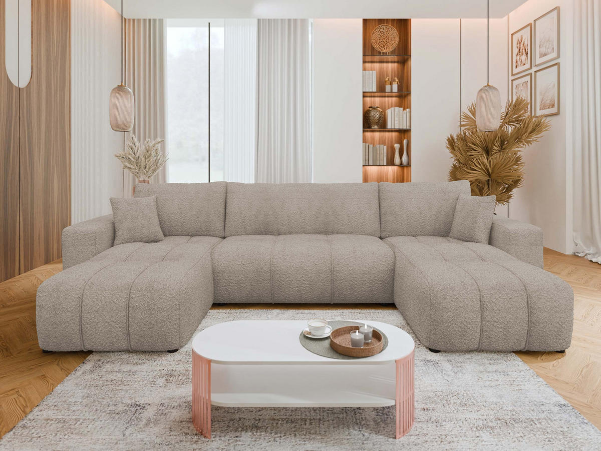 WOHNLADNSCHAFT Furyn U Boucle - Schwarz/Braun, Holzwerkstoff/Kunststoff (312/82/145cm) - MIRJAN24