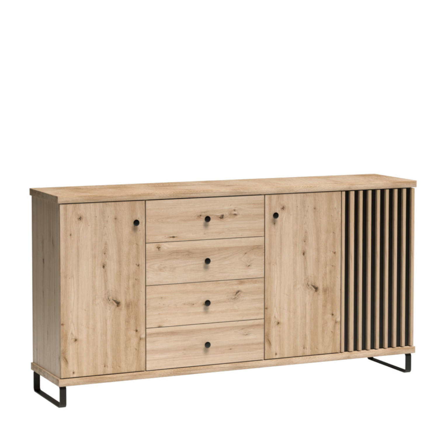 SIDEBOARD NAKUSP C20 Lamellen Eiche Artisan - Schwarz/Eiche Artisan, Glas/Holzwerkstoff (183/86/41cm) - Komodee