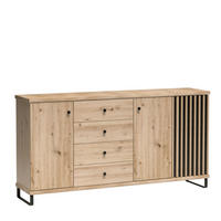 SIDEBOARD NAKUSP C20 Lamellen Eiche Artisan - Schwarz/Eiche Artisan, Glas/Holzwerkstoff (183/86/41cm) - Komodee