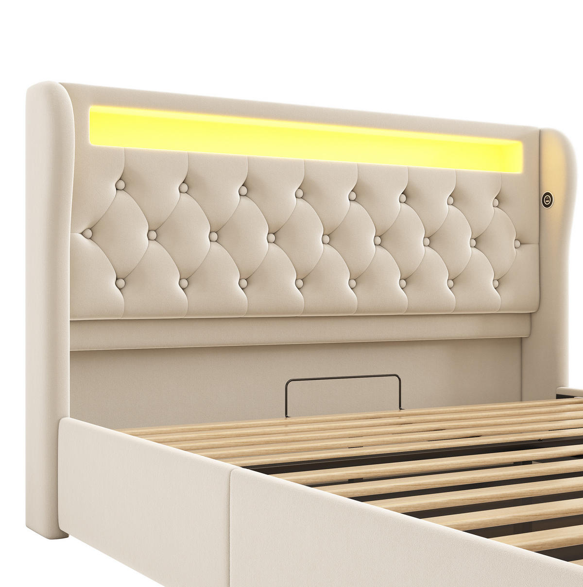 BETT mit LED und Stauraum 140x200 cm Samt Beige - Beige, Metall (140/200cm) - Meubliv