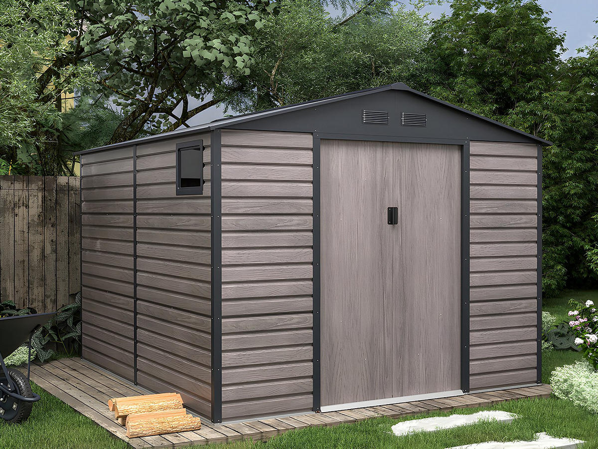 SCHREBERGARTENHAUS - 267 cm x 309 cm - metall - anthrazitgrau, naturfarben dunkel Adelmo - Grau, Metall (267/221/309cm) - Vente-Unique