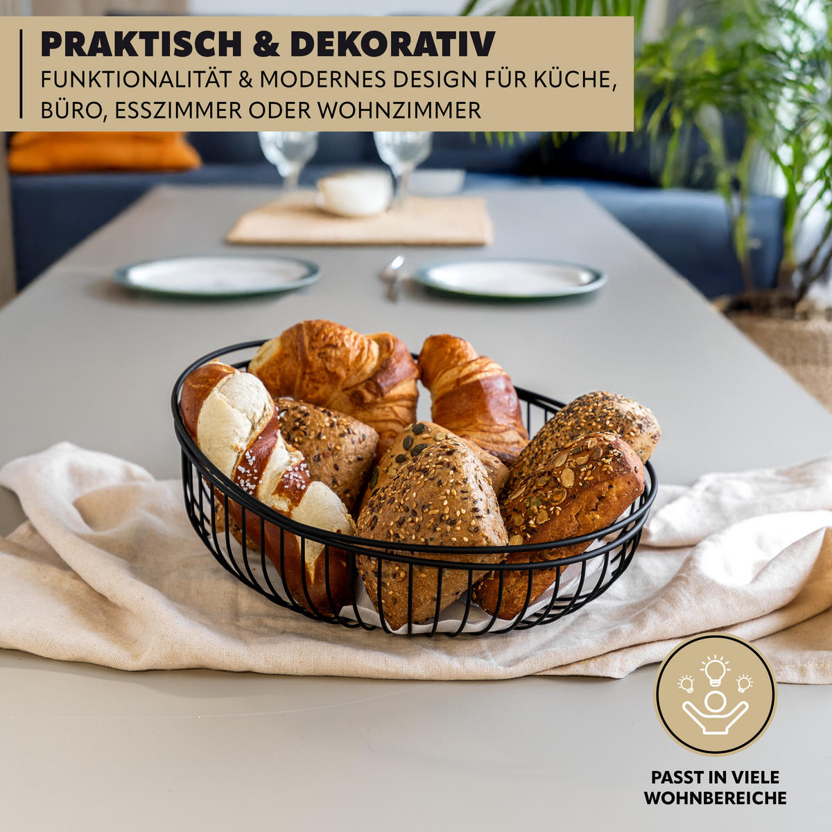 OBSTKORB, rund, aus schwarzem Metall - Schwarz, Metall (11.5cm) - eluno