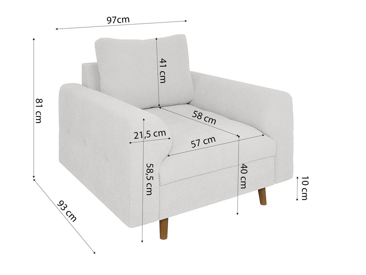 SESSEL Henrik Weiß Boucle - Weiß/Braun, Holz/Textil (97/81/93cm) - S-Style Möbel