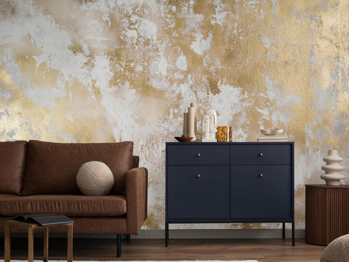 FOTOTAPETE für Wohnzimmer Modern Beton Gold Ornamente 500x350 - Beige/Braun, Papier (500/350cm) - Muralo