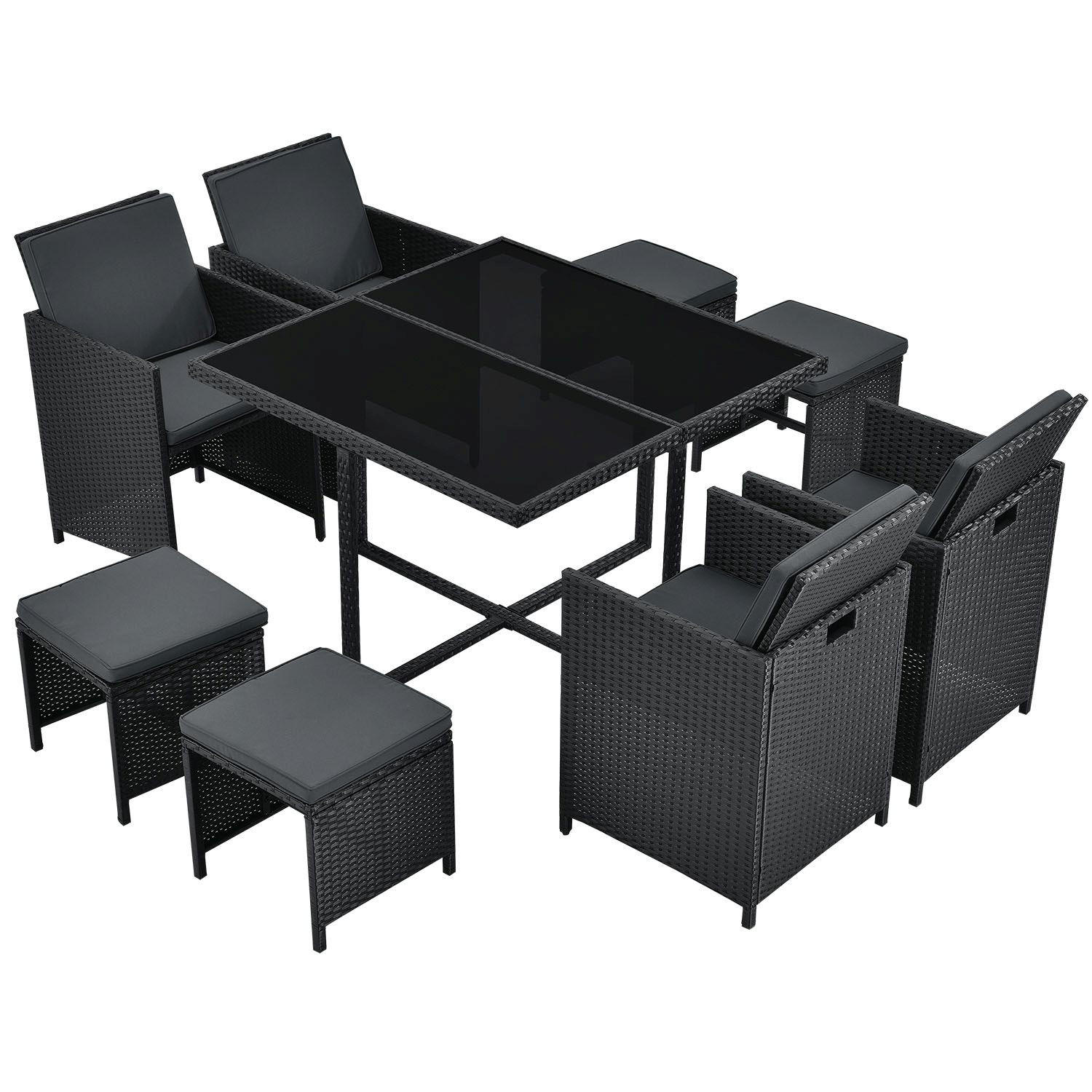 GARTENMÖBELSET Baracoa schwarz 9-tlg. - Schwarz, Kunststoff/Metall - Juskys