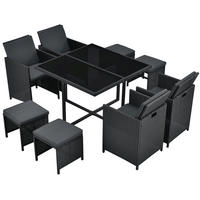 GARTENMÖBELSET Baracoa schwarz 9-tlg. - Schwarz, Kunststoff/Metall - Juskys