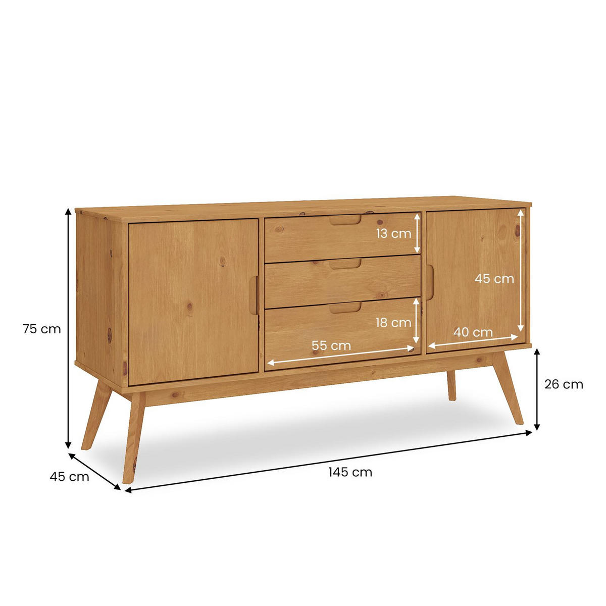 SIDEBOARD TIVOLI - Braun, Holz (145/75/45cm) - IDIMEX