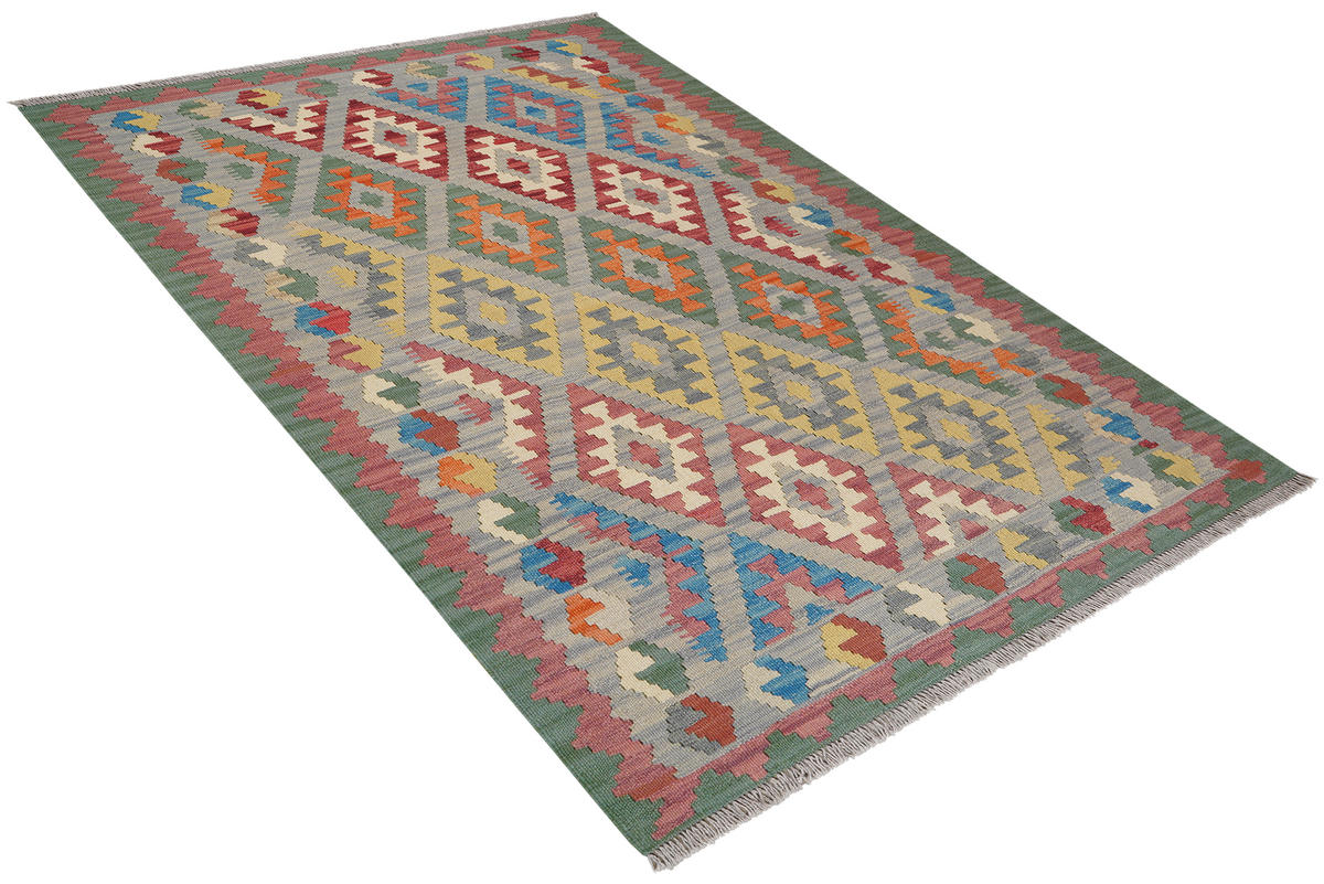 HANDWEBTEPPICH Kelim Gashgai Grau 186/128 cm Schurwolle - Grau, Textil (128/186cm) - Looma