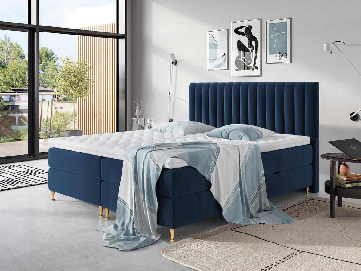 BOXBETT Elegance - Blau/Goldfarben, Holz/Textil (160/200cm) - MIRJAN24